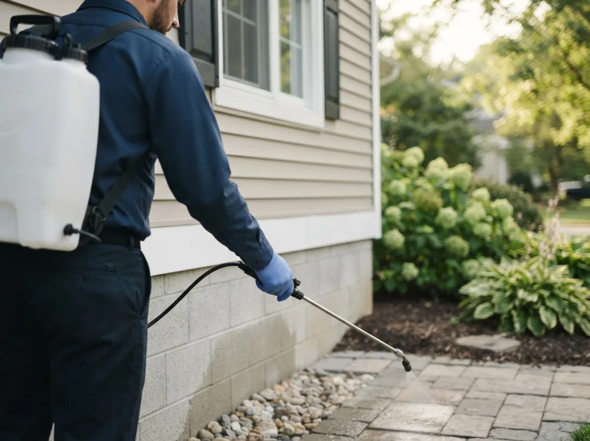 Pest control technician inspecting a home in Seaman, OH